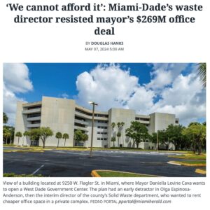Billy Corben Instagram - “We cannot afford it”: Miami-Dade interim Solid Waste director demoted after calling out @MayorDLC and @CommishArod’s overpriced real estate scam to pay $205 million (plus $64 million in renovations) to buy a 50-year-old 75% vacant office building appraised at an “ACTUAL MARKET VALUE” of $110 million #BecauseMiami

Last December, Mayor Daniella Levine Cava and Commissioner Anthony Rodriguez planned to force through a terrible proposal to open a West Dade Government Center at an old FPL complex “without committee review or the detailed look at long-term costs the administration had planned to give county commissioners.” But days before, they got called out by the press, and suddenly backpedaled — embarrassingly announcing that she would renegotiate a deal that she already endorsed! The building last sold in 2014 for $57 million.

Cava’s administration of land hustlers now says the $205 million price from December has been negotiated down 11% to $182 million — still over $70 million above market value according to two county-commissioned “independent appraisals.”

“The cost is too high, and we cannot afford it,” then-interim Solid Waste Director Olga Espinosa-Anderson wrote in an Oct. 16 email to Alex Muñoz, the department director overseeing real estate deals for Cava, concerned that her agency’s rent would double.

According to the Miami Herald, they pay about $1.3 million in rent at a county complex by the MLK Metrorail station, but Cava’s plan would cost them $2.8 million a year.

Espinosa-Anderson wanted to “rent cheaper space off Florida’s Turnpike at a commercial complex called Flagler Station” that would charge about $400,000 less per year than Cava’s proposed government center.

“In March, Cava went outside county government to hire a new director, longtime municipal administrator Aneisha Daniel, who had previously worked as an assistant director in Solid Waste,” demoting Espinosa-Anderson back to her former position of deputy director.