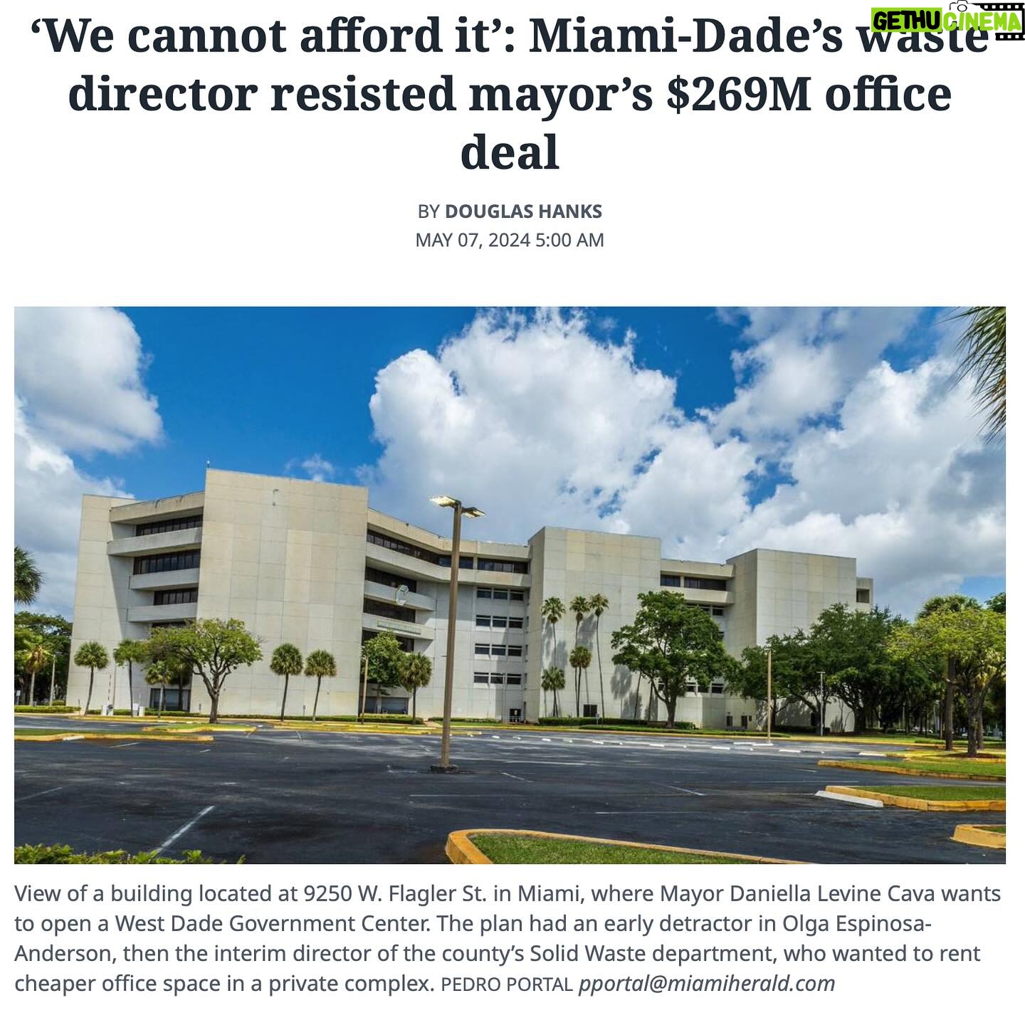 Billy Corben - 3 Likes - “We cannot afford it”: Miami-Dade interim Solid Waste director demoted after calling out @MayorDLC and @CommishArod’s overpriced real estate scam to pay $205 million (plus $64 million in renovations) to buy a 50-year-old 75% vacant office building appraised at an “ACTUAL MARKET VALUE” of $110 million #BecauseMiami
Last December, Mayor Daniella Levine Cava and Commissioner Anthony Rodriguez planned to force through a terrible proposal to open a West Dade Government Center at an old FPL complex “without committee review or the detailed look at long-term costs the administration had planned to give county commissioners.” But days before, they got called out by the press, and suddenly backpedaled — embarrassingly announcing that she would renegotiate a deal that she already endorsed! The building last sold in 2014 for $57 million.
Cava’s administration of land hustlers now says the $205 million price from December has been negotiated down 11% to $182 million — still over $70 million above market value according to two county-commissioned “independent appraisals.”
“The cost is too high, and we cannot afford it,” then-interim Solid Waste Director Olga Espinosa-Anderson wrote in an Oct. 16 email to Alex Muñoz, the department director overseeing real estate deals for Cava, concerned that her agency’s rent would double.
According to the Miami Herald, they pay about $1.3 million in rent at a county complex by the MLK Metrorail station, but Cava’s plan would cost them $2.8 million a year.
Espinosa-Anderson wanted to “rent cheaper space off Florida’s Turnpike at a commercial complex called Flagler Station” that would charge about $400,000 less per year than Cava’s proposed government center.
“In March, Cava went outside county government to hire a new director, longtime municipal administrator Aneisha Daniel, who had previously worked as an assistant director in Solid Waste,” demoting Espinosa-Anderson back to her former position of deputy director.