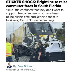 Billy Corben Instagram - Taxpayer subsidized foreign owned private company @GoBrightline announces 251% increase on ticket packages for frequent commuters — from $399 to $1,400 — starting June 1st #BecauseMiami #BecauseFlorida 

Currently commuters buy 40 one-way tickets to all destinations between West Palm Beach and Miami for $399. Starting June 1, Brightline will offer packages of just 10 tickets, and are offering the first 10 for free. But after that, the 40 tickets will cost commuters $1,400— a 251% increase, according to WPTV. Brightline has the dubious distinction of being the deadliest train per mile in the U.S.

In 2023, Abu Dhabi sovereign wealth fund Mubadala Capital in the United Arab Emirates acquired 90.01% of Brightline’s parent company Fortress Investment Group.

Brightline came to be after then-Florida Governor Rick Scott, declined $2.4 BILLION in federal grants from the Obama administration in 2011 to build high-speed rail between Orlando and Tampa. Scott then invested over $3 million in Fortress which started Brightline, "the [self-proclaimed] only privately owned, operated and maintained passenger rail system in the United States,” first to run between Miami and Palm Beach, and later made an unsolicited proposal for rail service between Orlando and Tampa.

State and local taxpayers in Florida have spent HUNDREDS of MILLIONS of public dollars subsidizing the overpriced death train, in some cases paying outright to build train stations. Miami-Dade taxpayers, for example, committed $75 million just on Brightline’s Aventura station.
