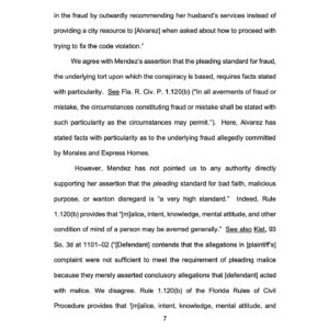 Billy Corben Instagram - #BREAKING: Florida Appeals Court DENIES disgraced fired Miami city attorney/mob lawyer “Tricky” Vicky Mendez’s motion to dismiss fraud case against her for allegedly exploiting her public position to help her husband’s house flipping hustle that reportedly preys on sick elderly homeowners to force them out of their homes, purchase them below market value (in some cases before they’re ever listed publicly), and then sell for huge profits (sometimes within days) #BecauseMiami

The Third District Court of Appeal agreed with the lower court that the plaintiff Jose R. Alvarez’s “Complaint contains sufficient allegations to survive a motion to dismiss asserting sovereign immunity.” 

The Complaint specifically alleges that “Mendez acted in bad faith, with malicious purpose, and in willful disregard to [Alvarez’s] property rights when she made this referral with intent to personally profit, through her husband’s company, from the sale of [Alvarez’s dead mother’s] home.”

“The Complaint does more than merely copy and paste language from the statute. It contains factual allegations that Mendez was involved in a conspiracy with her husband to defraud Alvarez...”

“Because the Complaint sufficiently alleges that Mendez acted in bad faith or with malicious purpose or in a manner exhibiting wanton and willful disregard of Alvarez’s property, we affirm the trial court’s order denying Mendez’s motion to dismiss.”