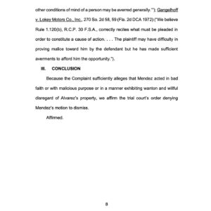 Billy Corben Instagram - #BREAKING: Florida Appeals Court DENIES disgraced fired Miami city attorney/mob lawyer “Tricky” Vicky Mendez’s motion to dismiss fraud case against her for allegedly exploiting her public position to help her husband’s house flipping hustle that reportedly preys on sick elderly homeowners to force them out of their homes, purchase them below market value (in some cases before they’re ever listed publicly), and then sell for huge profits (sometimes within days) #BecauseMiami

The Third District Court of Appeal agreed with the lower court that the plaintiff Jose R. Alvarez’s “Complaint contains sufficient allegations to survive a motion to dismiss asserting sovereign immunity.” 

The Complaint specifically alleges that “Mendez acted in bad faith, with malicious purpose, and in willful disregard to [Alvarez’s] property rights when she made this referral with intent to personally profit, through her husband’s company, from the sale of [Alvarez’s dead mother’s] home.”

“The Complaint does more than merely copy and paste language from the statute. It contains factual allegations that Mendez was involved in a conspiracy with her husband to defraud Alvarez...”

“Because the Complaint sufficiently alleges that Mendez acted in bad faith or with malicious purpose or in a manner exhibiting wanton and willful disregard of Alvarez’s property, we affirm the trial court’s order denying Mendez’s motion to dismiss.”