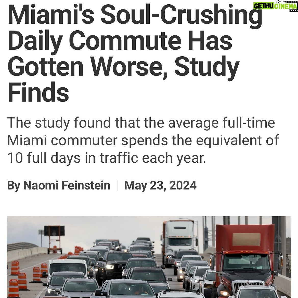Billy Corben - 3 Likes - According to a new study from LLC.org, thanks to “lack of viable public transportation options” and “13,000 new City of Miami residents since the pandemic,” a typical commuter in Miami is spending 17 more hours in traffic every year compared to a decade ago. #BecauseMiami
The study says Miami‘s typical daily commute of 58 minutes is the fourth worst in Florida — that’s 236.86 hours or approximately 10 full days in traffic every year.
Miami New Times reports “Hialeah’s average daily commute time of 57.4 minutes ranked 35th on the national list — just three spots below Miami.”