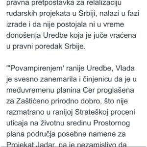Bojana Novaković Instagram - “We will attack Rio Tinto’s project with all the legal means at our disposal, and given the amount of legally dubious moves by them & the Government of Serbia we will have a lot of means.”

I spoke to @novinska_agencija_beta about the reinstatement RT’s lithium mine’s legal status.

According to Novakovic, this is another in a series of indicators that independent & functional institutions no longer exist in Serbia. “Each institution works in the service of the ruling party & for the interests of foreign corporations supported by that party.” Asked what would be the consequences of the eventual opening of a lithium mine, she said that fertile land would be destroyed & water sources poisoned.

“In the end we would end up a mining colony & a sacrifice zone on the periphery of Europe.” She added that much more serious consequences concern the problem of the climate crisis, “which will only worsen with the opening of new mines. We are in the midst of an extreme heat wave. It will get worse every year. Thousands of Serbian citizens have been without water for days because the heat wave has caused huge consumption & sources cannot handle it. The residents of Krivelj had their water cut off & diverted to the [ZiJin] mine. This clearly sends a message that people need to be silent but the mine will keep operating. On top of that chaos we’re talking about adding a lithium mine that consumes over 5,000 tons of water per day just for processing ore. Mines are not the solution to the climate crisis. Maintaining fertile land like the Jadar valley is the solution.” 

She reminded us that that three years ago “there were large blockades in the cities and we managed to halt the project, at least temporarily. If the government thinks we’ll surrender peacefully & let them ravage our country, then they don’t know the people. We are even more furious now. They can only expect even more radical actions from us.”

Commenting on the visit of German Chancellor @bundeskanzler and Vice President of the 
@europeancommission  @maros.sefcovic regarding the agreement on Critical Raw Materials, Novaković said they will be welcomed grandly. “But they will return to Europe empty-handed.”