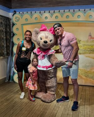 Brandi Runnels Instagram - Finally met my Duffy Bear 🥰❤️ He was in a sombrero for some reason, but he was legendary in that sombrero. Tokyo DisneySea is still one of my favorite Disney parks ever. So thrilled we got to share it all with Libby this time. (My Duffy merch haul is impressive by the way...and I have entered my LinaBell Era)