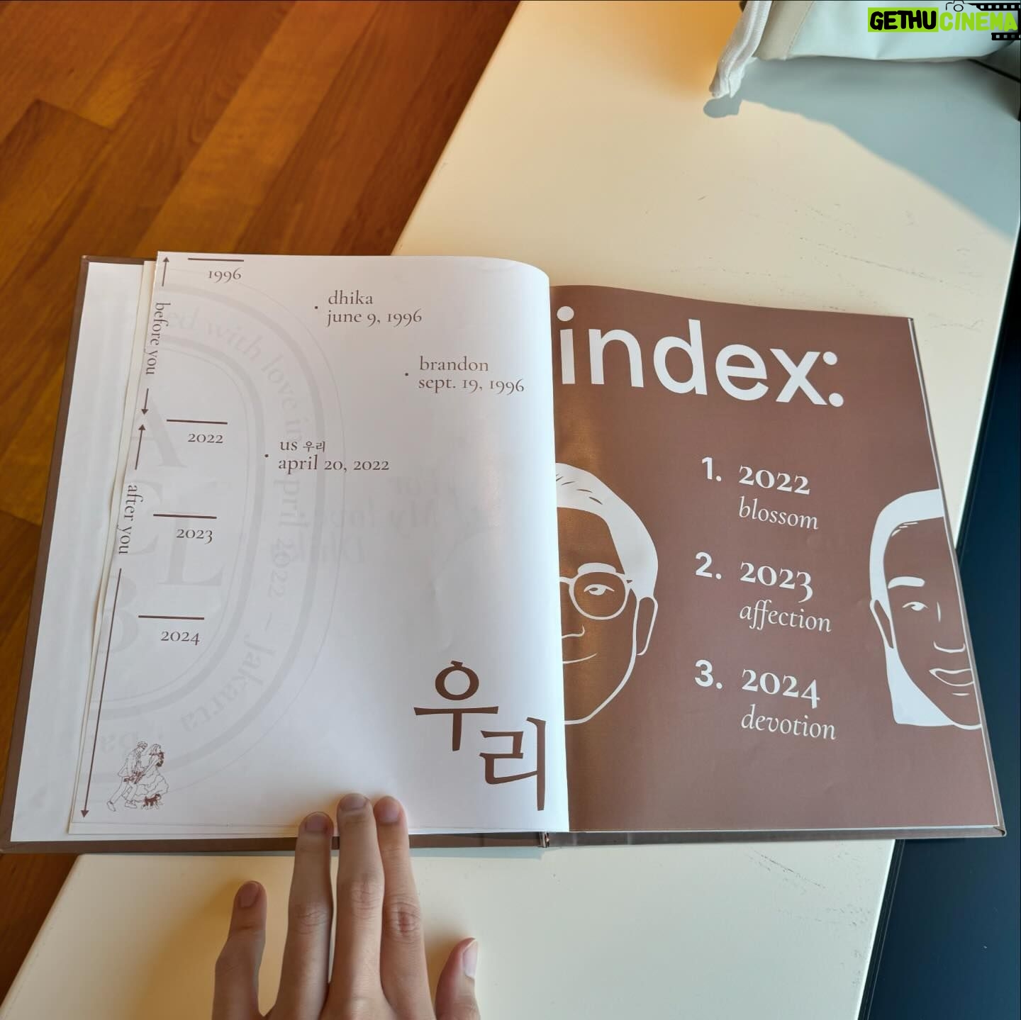 Brandon Salim - 57.8K Likes - Selain engagement ring, aku juga surprise Dhika dengan sebuah photobook tentang perjalanan kita selama 2 tahun pacaran. Kurasi 500 foto jadi 100 biar muat satu buku ternyata bikin kepala mau meledak, bagus semua soalnya. 😝
B lossom = tumbuh rasa sayang
A ffection = kasih sayang
D evotion = pengabdian
BAD Club = Brandon and Dhika Club!
I hope you like it @dhikahimawann 😁😍