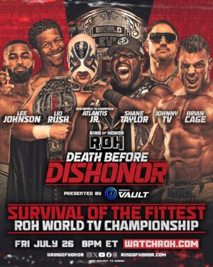 Brian Button Instagram - #ROH World TV Championship Survival of the Fittest!

@atlantis.jr defends the ROH World TV Title against @johnhennigan, @shane216taylor, @iamliorush, @bigshottylee & @briancage!

TOMORROW NIGHT!
Arlington, TX | @esportsstadium 
#HonorClub | WatchROH.com