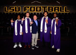 Brian Kelly Instagram - Proud of these four young men for the work and dedication to LSU. National Champions, SEC Champions, SEC West Champions and Graduates. They’ve fulfilled our mission.
