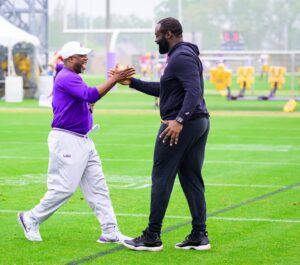 Brian Kelly Instagram - Great to have Bennie visit us! No. 18 spent six years in the NFL and is now a high school coach.