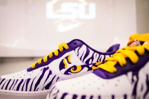Brian Kelly Instagram - Enter to win a chance to win BK’s custom shoes from the Auburn win and support Bayou Traditions, the Official Collective of LSU Athletics