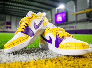 Brian Kelly Instagram - Enter to win BK’s custom shoes from the Florida game and support Bayou Traditions, the official collective of LSU Athletics