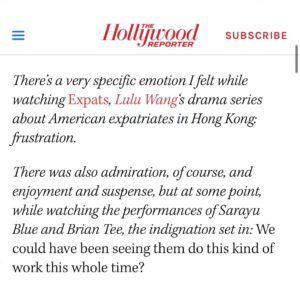 Brian Tee Instagram - THIS... an article so incredibly poignant to @sarayublue and I's lived experiences in this industry. My love to @thumbelulu the muse, that gave us the opportunity to finally shine. And grateful to @therebeccasun for such an incredible piece. Here are some excerpts from the article and catch #Expats @primevideo