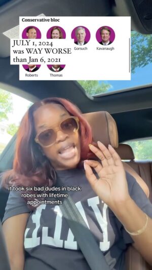Brittany Packnett Instagram - SCOTUS GOT US ALL THE WAY F’D UP. if UNDISTRACTED were back, that would be the name of this episode. 

so before the pod’s Season 3 drops this September (🙏🏾🙏🏾), here’s what the episode woulda been. 

our options aren’t the ones I want, either. I’ve been publicly and *directly* critical to risk I’d take any day.  and—not but— I’m not voting for a person or a party: I’m voting for US—and our ability to fight another day. This ain’t “vote Blue no matter who” or “vote harder.” This is a chess move among many others. 

Trump doesn’t want to be president—he wants to be dictator. And dictators don’t respond to movements—they CRUSH them. he said he plans to do the same (receipts enclosed). There won’t be a next election. So while we *have* some semblance of Democracy, I’m gonna do my best to use it.l every way I got—long before and after Election Day, in the streets and with every tool I have.

It’s time to strategically set the conditions for our struggle-because the struggle will indeed continue. Today, tomorrow, and long after Election Day. 

#Explore #SCOTUS #J6