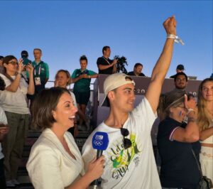 Brooke Boney Instagram - These people are the best of us. Haven’t stopped crying. What a moment. What a legend. Kai and Saya. Showing us all what’s possible 💚💛💚💛🇫🇷🥇Olympic Games #Paris2024 live and free on @Channel9 and @9Now