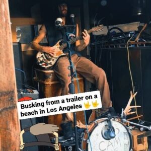 Cameron Cole Instagram - Dream come true!🤟 Busking from a trailer stage I built on a beach in Los Angeles!! 

#busking #streetmusic #streetrock #streetshow  #streetperformer #streetmusic #footdrums #california #venicebeach #beachmusic #onemanshow #onemanband