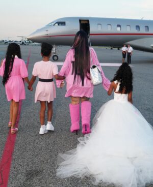 Cardi B Instagram - Happy birthday to my beautiful, gentle, amazing daughter… Not only are you  growing up on me but I’m growing up with you cause I learned sooo much by just being your mom 

Thank you @mattyboy90 X @chromeheartsofficial for this beautiful dress …. @offsetyrn you did that lol 

And thank you @hecjets for makin the impossible possible for this trip …not only did we have the best jet experience..we almost ain’t made it but yall made it HAPPEN!!!