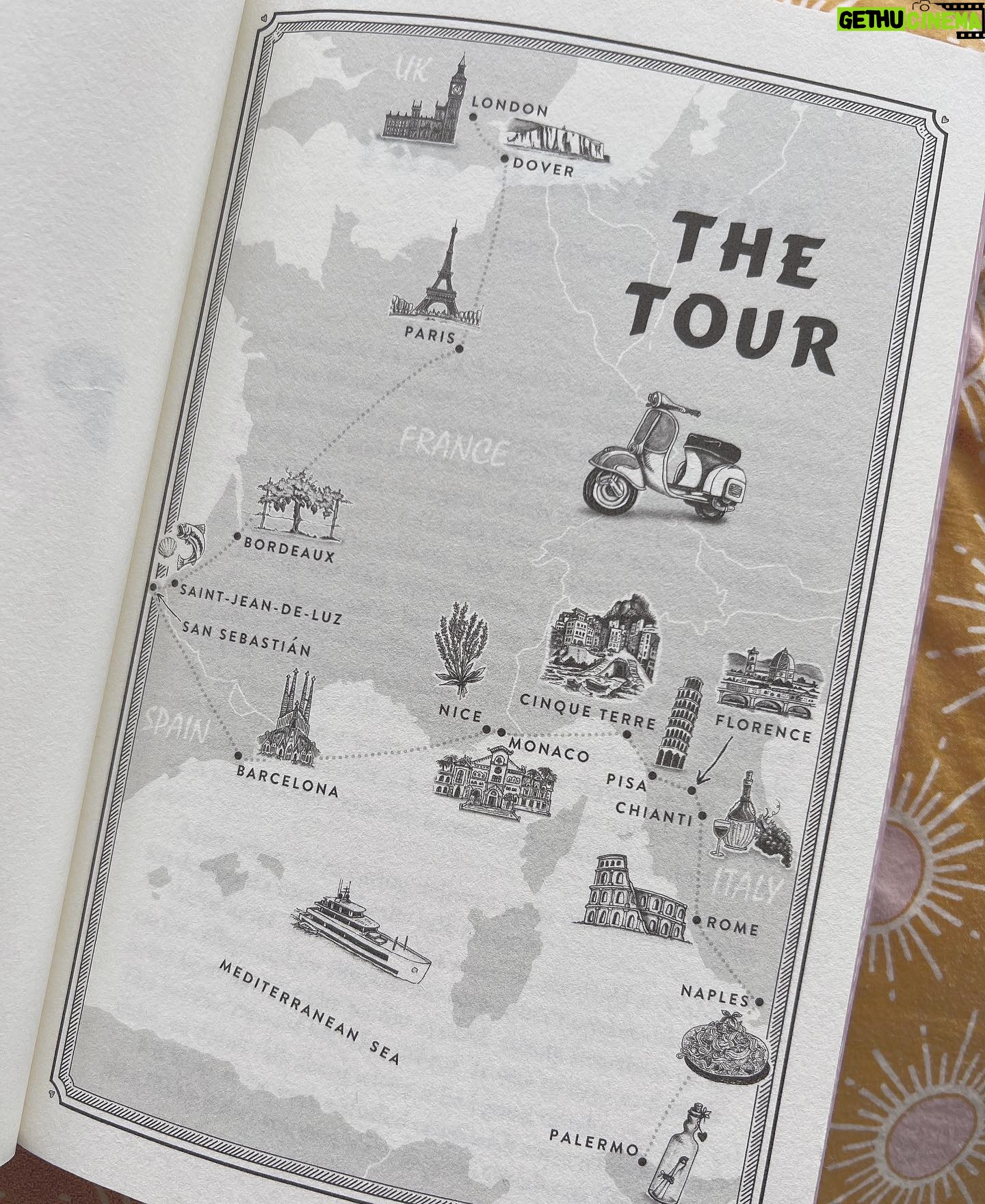 Casey McQuiston - 14.7K Likes - did you know THE PAIRING has a MAP in it!!!
i have always dreamed of having a book with a map and now i do!!! my team & i wanted to include as many wonderful little details in the packaging as possible and one of them is this geographic guide to the tour, with special illustrations by illustrator Rhys Davies. so many little nods to moments in the book here (especially the message in a bottle, IYKYK). isn’t she gorgeous??