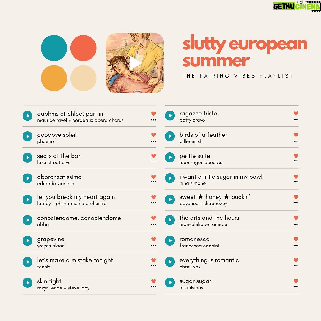 Casey McQuiston - 17.9K Likes - we are 2 weeks out from THE PAIRING and i’m here with the first of 3 playlists for your listening pleasure!!! featuring cover art of kit & theo by @vkelleyart!
about the playlist: 100 tracks to conjure the atmosphere of a slutty european summer, a mix of french/spanish/italian/basque, some selections from kit’s playlist of local composers for tour destinations, lots of horny anthems, excellent for listening while reading
about the art: commissioned from @vkelleyart by me a year and a half ago to keep me motivated and inspired while working on the manuscript, with character designs fine-tuned over several rounds of emails, beautiful showstopping etc
link to the full spotify playlist in stories/bio! and individual character playlists for theo & kit coming next week