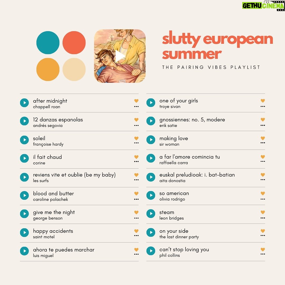 Casey McQuiston - 17.9K Likes - we are 2 weeks out from THE PAIRING and i’m here with the first of 3 playlists for your listening pleasure!!! featuring cover art of kit & theo by @vkelleyart!
about the playlist: 100 tracks to conjure the atmosphere of a slutty european summer, a mix of french/spanish/italian/basque, some selections from kit’s playlist of local composers for tour destinations, lots of horny anthems, excellent for listening while reading
about the art: commissioned from @vkelleyart by me a year and a half ago to keep me motivated and inspired while working on the manuscript, with character designs fine-tuned over several rounds of emails, beautiful showstopping etc
link to the full spotify playlist in stories/bio! and individual character playlists for theo & kit coming next week