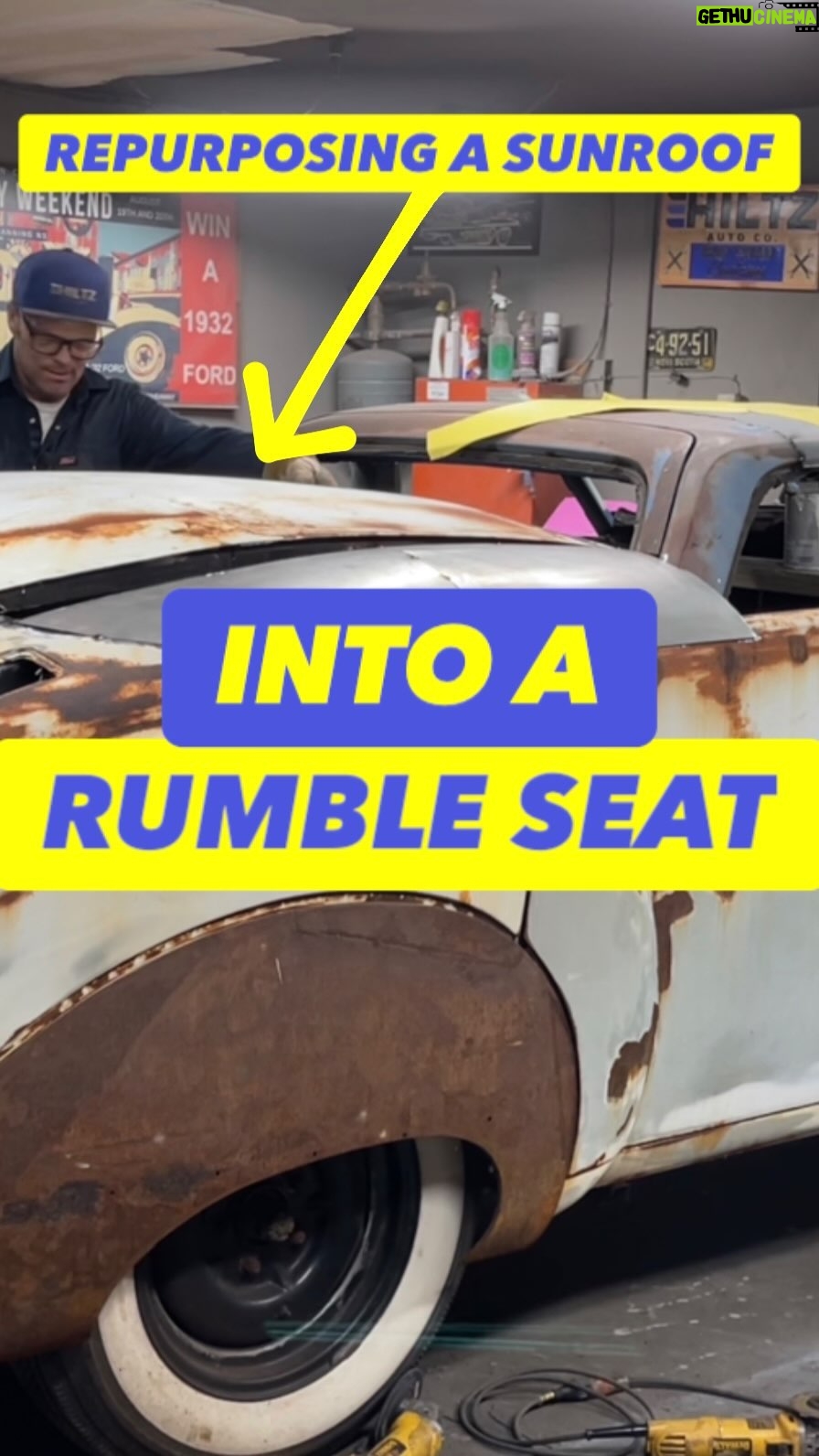 Chad Hiltz - 3.7K Likes - Recycling the sunroof from the original roof and repurposing it into a rumble seat ♻️