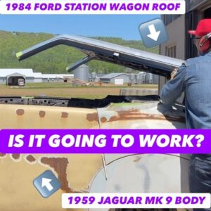 Chad Hiltz Instagram - Applying a 1984 Ford station wagon roof to a 1959 Jaguar Mk 9 🔥