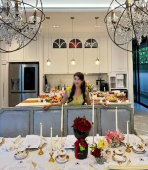 Chen Xiuhuan Instagram - A Bridgerton evening at our residence ☕️👑
Happy Birthday Lady Shanisse! 

Thank you @lushplatters for the magnificent spread and grazing table🥨🍖🥗🧀🥖🍒🍓🥂🍷, that not only encapsulated the atmosphere of the evening but was also scrumptious. ♥️

Thank you  @honeypeachsg for baking the most beautiful cake of her dreams.🎂🎀💕
#bridgerton 
#bridgertonthemeparty 
#lushatters
#birthday
#birthdaygirl 
#birthdaycake 
#happybirthday 
#lushplatters
#生日快樂
#chenxiuhuan
#陈秀环
