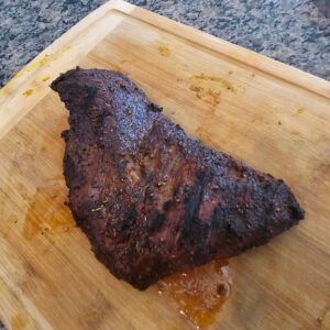 Chris Curtis Instagram - First Tri tip. I didn't  close my vents all thebway so I had to smoke it low a second time to be safe. Slightly more done than I wanted but I smoked it like a brisket, and apparently that is the desired doneness. Regardless, it wasn't dry at all. SUPER moist and tender. Fell apart on your tongue and amazing smokey garlic and rosemary flavor. Smoked some lemon pepper  wings to go with it and all in all not a bad family dinner by the pool at all. 

Think I'll try one more tri tip before I move on to Picanha.

Somebody said post 35 you either get really into WW2 history or grilling. Lmao I was already a history need so here I am 🤣🤣🤣