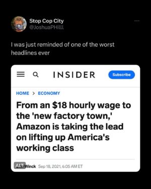 Chris Smalls Instagram - Happy AMAZON CRIME Day! Workers around the world invite you to celebrate by learning some of the myriad crimes SCAMAZON commits daily at every one of their facilities, wage theft, deadly safety violations, harassment of every variety, to name a few. After that, workers encourage you to show solidarity with them in their fight to #MakeAmazonPay, by organizing unions and doing direct actions like striking and walk-outs to demand better conditions, benefits and wages! Swipe through these 🛝s and get inspired to support your local SCAMAZON workers now!

The video is from the latest Cocktails & Capitalism discussion with @stevendonziger @chris.smalls_ and @cuteanon__ of @littlesecret_la 
GO LISTEN! 🎧🔥

Cheers🥃 & Solidarity!🪧

And since we are entirely Listener-Supported, please be sure to subscribe & give us 5 ⭐️s on 🍎 and 🟢. Also, if you have the money and can pitch in a few bucks a month as a patre0n subscriber, it goes a long way in helping us amplify the voices of worker-organizers we interview!🍻

HUGE THANKS TO @lupelenape94 @anthonydepice FOR HELPING ME SO MUCH WITH THIS POST, and with so much else 🙏✊

🎠 Credits:

Slide 2 tweet from @chris.smalls_ 
Slide 3 from @mikaelaloach 
Slide 6 from @whatradicalizedyou 

Slide 8 from @cocktailsandcapitalism discussion with Chris Smalls, Steven Donziger, and Devon Young about the #hotlaborsummer tour that’s about to start!!!