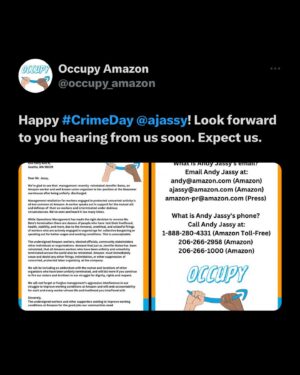 Chris Smalls Instagram - Happy AMAZON CRIME Day! Workers around the world invite you to celebrate by learning some of the myriad crimes SCAMAZON commits daily at every one of their facilities, wage theft, deadly safety violations, harassment of every variety, to name a few. After that, workers encourage you to show solidarity with them in their fight to #MakeAmazonPay, by organizing unions and doing direct actions like striking and walk-outs to demand better conditions, benefits and wages! Swipe through these 🛝s and get inspired to support your local SCAMAZON workers now!

The video is from the latest Cocktails & Capitalism discussion with @stevendonziger @chris.smalls_ and @cuteanon__ of @littlesecret_la 
GO LISTEN! 🎧🔥

Cheers🥃 & Solidarity!🪧

And since we are entirely Listener-Supported, please be sure to subscribe & give us 5 ⭐️s on 🍎 and 🟢. Also, if you have the money and can pitch in a few bucks a month as a patre0n subscriber, it goes a long way in helping us amplify the voices of worker-organizers we interview!🍻

HUGE THANKS TO @lupelenape94 @anthonydepice FOR HELPING ME SO MUCH WITH THIS POST, and with so much else 🙏✊

🎠 Credits:

Slide 2 tweet from @chris.smalls_ 
Slide 3 from @mikaelaloach 
Slide 6 from @whatradicalizedyou 

Slide 8 from @cocktailsandcapitalism discussion with Chris Smalls, Steven Donziger, and Devon Young about the #hotlaborsummer tour that’s about to start!!!