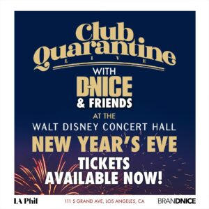 D-Nice Instagram - I woke up today feeling blessed. Because of my love of music and community, I’ve been able to bring #ClubQuarantine to some iconic venues. Having a CQ Live show on New Year’s Eve is something that I wanted to do and it’s finally happening. 

Bringing people together at the stunning Walt Disney Concert Hall as we usher in 2025 is the perfect way to  start the 5th anniversary of CQ. I’m so grateful that the @LAPhil believes in me enough to give us that night. I’m grateful for the community that continues to support me and the music! I’m grateful for every artists that are always willing to join me on stage. I promise you, we will make it a night to remember! I can’t wait to celebrate with everyone. The tickets are on sale now! Ticket link in bio.