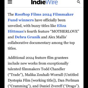 Dan Perlman Instagram - thanks so much to @rooftopfilms & great people i’m collaborating with, excited to keep working on my first feature 

also cool to be on the list w/ @hhharkrr as well, okay, thanks