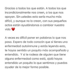 Daniela Nicolás Instagram - Escribí esto para tratar de aportar aunque sea con un granito de arena a todas las personas que me escriben día a día tratando de sentirse entendidas y apoyadas ♥️ ojalá que con estas letras sientan que aquí alguien los comprende y los abraza ♥️ 
.
Si tienes una enfermedad autoinmune o te relacionas con alguien que la tiene, léelo ♥️ 
.
Siéntete libre de compartirlo con quien tú quieras ♥️