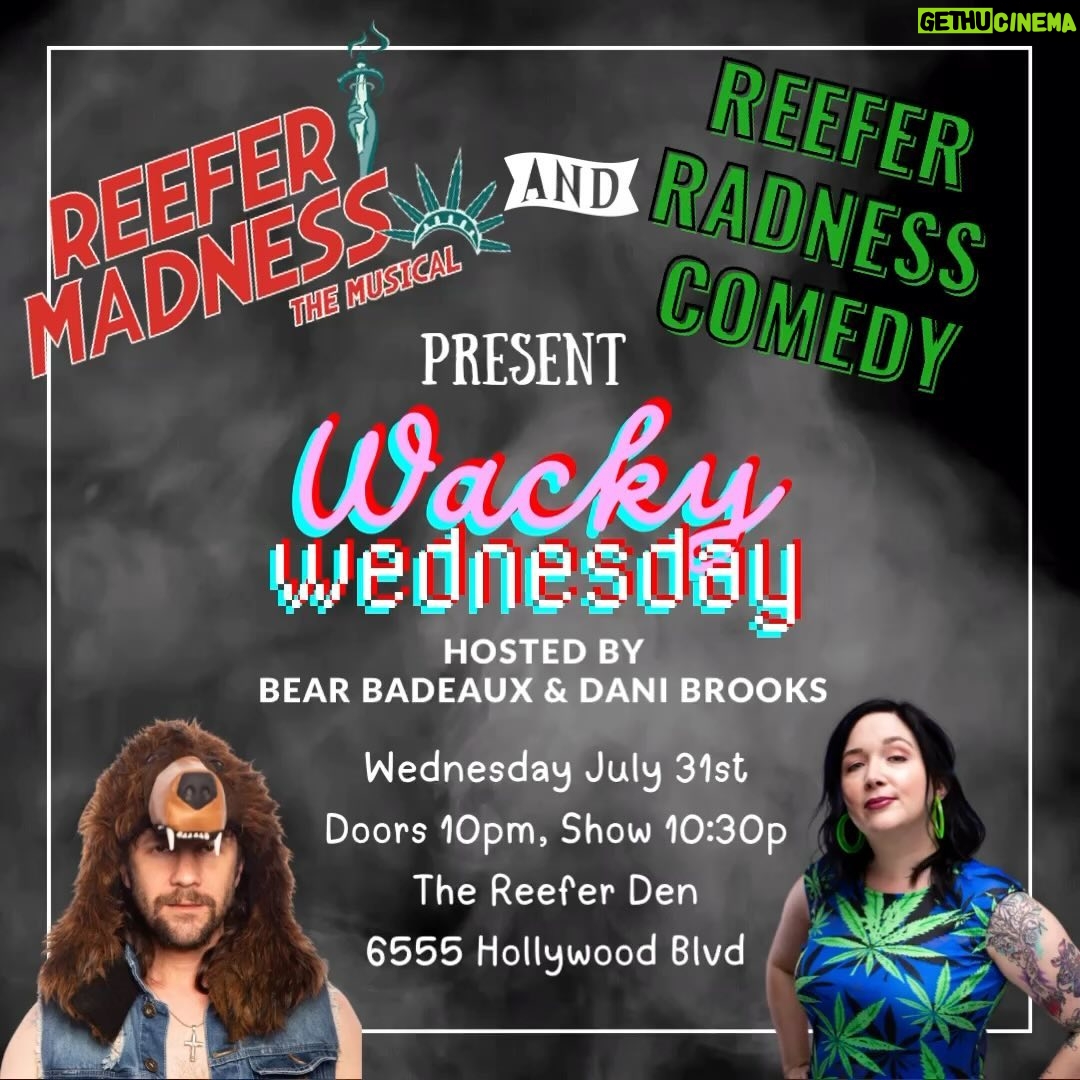 Darcy Rose Byrnes - 48 Likes - Things are getting wacky next Wednesday at The Reefer Den - home to Reefer Madness the Musical!!!
Join us Wednesday July 31st at The Reefer Den’s beautiful outdoor restaurant, The Victory Gardens, for some killer late night comedy!!
Hosted by @the_dani_brooks and @bearbadeaux with an appearance from Reefer Madness’ very own Mary Lane @darcyrosebyrnes to kick off the night!!
Doors open at 10pm and the show starts at 10:30pm. Tickets are available on Eventbrite or use the link in bio.