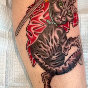 Darren Brass Instagram - Warrior Bengal Cat for the win ‼️Taking down the evil half & half safety seal ☠️🥛🗡️ ‼️#tattoo #cat #cattattoo #bengalcat #traditionaltattoo #japanesetattoo #colortattoo #tattooart #tattoostyle #tattooartist #tattoolife #tattooidea #tattoolife