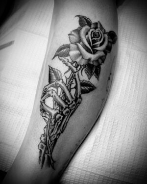 Darren Brass Instagram - #workinprogress @brasscitytattoo 
#skeleton #rose #tattoo #thepearl #thesolidink