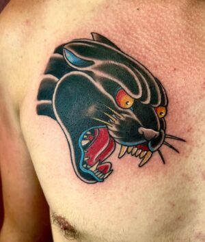 Darren Brass Instagram - More ‼️Panthers‼️
Last night @brasscitytattoo #tradionaltattoo #panther #panthertattoo #tattoo @thesolidink @ca_rotary_tattoo_supply