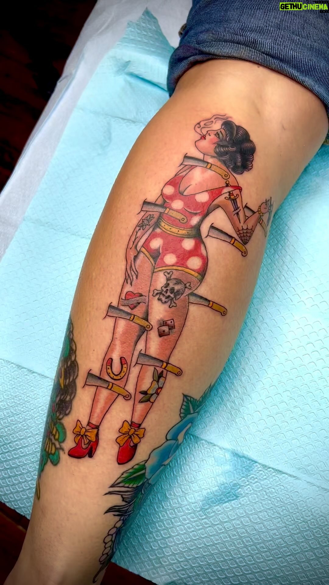 Darren Brass - 380 Likes - A fun one done @brasscitytattoo 🔪🔪🔪 #carnival #knifethrowing #knives #sideshow #coneyisland #freakshow #tattoo #traditionaltattoos #tattooartist #colortattoo #nyc