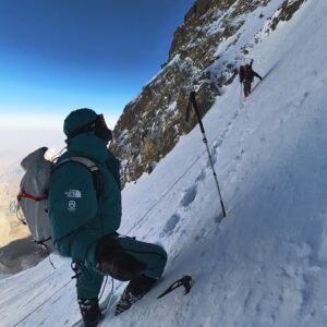 David Göttler Instagram - Day 4: this was the planned summit day, from our camp at 7400m on the Rupal face, crossing over to the Diamir side, along and up to the summit and back. Again it sounds not so bad in words, but in reality this route is incredibly long, complex and challenging. Everything feels much, much bigger on this mountain despite that it’s not one of the highest 8000m peaks. 
Further along the ridge from our camp but at an altitude of about 7400m @tiphaineduperier , #Boris and I crossed over onto the Diamir side of the mountain which is west facing. From this point all you see is the never ending traverse ahead of you, undulating up and down across the upper slopes of the Diamir face. We kept moving for several hours breaking through the snow up to the knee with each step. At about 7550m we decided that with these slow, exhausting conditions it was clear that we didn’t really have a chance. The summit was still hours away, and the way back would be just as relentless and long, with the same small uphills to overcome but in a much more exhausted state. We turned around and even from where we were, it was a long way back to our tents at 7400m on the other side. Judging by how exhausted we were when we got back to camp, it was clear that we made the right decision and I’m incredibly proud of how far we got, how hard we tried and the decisions we made. Far from being disappointed, this experience has galvanised my desire to climb Nanga Parbat in this style. Hopefully one day it’ll work out.
.
#neverstopexploring 
@thenorthfacede 
@julbo_eyewear 
@leki.ski.outdoor