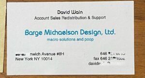 David Wain Instagram - Found a stash of business cards from over the years. I miss this form of expression!
EDIT: For the record - Waino the Great was my real magic "handle" when I was twelve and doing birthday parties; 
The Immoral Minority was the junior high school band (featuring Craig Wedren) that I "managed";
Metromusic was the DJ company my friend and I had in high school - we did dances, Bar Mitzvahs, 12-step meetings.
The rest were more, like, jokey ways to still give my real info.