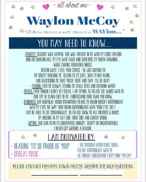 Dawn McCoy Instagram - With Waylon’s 2nd year of preschool starting tomorrow (and 1st full year), I wanted to share our “All About Waylon” info deck that we give to our teachers, aides, assistants, therapists and administrators on the first day.
The whole mission of this little deck is to establish a skilled & compassionate team for Waylon at school - similar to our care team we have at home - and to prepare our team to not only know how to handle any medical situation that could arise but to give the school staff confidence and patience when working with Waylon.
Because, let’s be honest, it can be intimidating, overwhelming and downright scary to work with a little boy with so many medical issues.

I stayed up all night the night before his first day of school in May putting this together and I was exhausted when I woke up, but I felt so reassured that he WOULD be properly taken care of because we were arming them with all of the tools they would need.
It made me  breathe just a little easier - and we will take any easier breath we can get.

If you’re a parent of a disabled kiddo, medically fragile kiddo and/or a kiddo with an IEP, do you do something like this? What have you found most helpful?
(FYI, I found this specific template on @etsy)

Happy back-to-school, everyone! 🚌✏️📓🖍️🏫

*lots of requests for the template - just comment SHOP below and I’ll happily send! Anything to make our lives easier!🩷