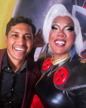 Dax ExclamationPoint Instagram - More #deadpoolandwolverine spam! Still reeling over a fantastic night and honestly one of the most ridiculous fun superhero films I’ve seen in a long time. I really can’t wait for everyone to ❌perience this so I can talk about it! Thanks to @marvel @deadpoolmovie and special thanks to @tranquil_ashes for accompanying me and LITERAL #Namor for stopping for a photo with me! #cosplay #drag #storm #typhoinicorn