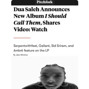 Dua Saleh Instagram - im so excited to announce my debut full-length album! – I SHOULD CALL THEM out OCT 11 via @ghostly – 

as i have grown as a person, i realized that im sort of guarded. sometimes it’s difficult to be vulnerable & to share parts of myself that i haven’t really wanted to confront. ive always written about my life but was often timid w/ expression (cloaking lyrics in a veil that offered obscurity). 

now, im leaning into my raw emotions more than ever, allowing myself to dance to the rhythm of the universe. i was beckoned by a force of nature to do this & almost feels like a quest, an oddessy-like experience. the songs on this album are an experimental itineration – they’re sonically complex and blend genres that float freely in my mind. 

at the heart of it all, it’s a collection of songs that portray the spiritual power, resilience, joy of love, & pain of heartbreak found b/n two lovers. 

im thankful for so many ppl that have helped this become a reality. i can’t wait for u to experience it ❤️ 

preorder #ISHOULDCALLTHEM the album on vinyl   cd now on DUASALEH.com & ghostly.com

tracklist

chi girl
want
time & time again ft @sidsriram
bo peep
pussy suicide
unruly ft @serpentwithfeet
playing games
cradle
television ft @ambre
coast ft @sogallant
2excited

art/design @michaelcina
photo @grantspainer
creative dir. @bradenxlee
mix @love_burg
mastering @alecness

producers & collaborators
@suwito @theregoesbiako @stint__ @arsononly @andrewbroder @waveiq @slinger @psymunbeats @distancedecayy @gloomer_ek @rogetchahayed @1mindmusic @fortunebeats_ @laurenfaith @tony_seltzer @theidiotmusic @nathan_butts @malikninetyfive @iamwesleycurtis @c_tag @biglildd @josef.lamercier @rebellon @linushablot 

label & team
@ghostly @concordmusicpub @sv4 @chrisswanson_secretly @aberenson @t_almy @pkalaw.co @bradenxlee @internetsumaya @nootheragency @goodmachinepr @callenderde @wassermanmusic @scottmelroseplace
 
features @dazed x @pitchfork