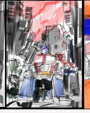 Dustin Nguyen Instagram - from sketch to completion of my Transformers cover for @skyboundent , 11x17 watercolor on 300lb hotpress-  big huge thanks to @quarkstocomics for introducing me to granular watercolors, something I never knew existed until now and it's kinda game changing like crazy for me🎨🖌️