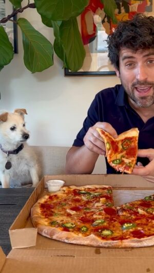 Ed Weeks Instagram - SPICY N’ SWEET PIZZA! with my boy Arthur 🐶🇺🇸 #WeeksEats #ArthurSamples (thanks always @garagepizzala for the superlative pies)
.
#pizza #pepperoni #pepperonipizza #pineapple #jalapeno #takeout #deliveryfood #pizzalover #sweetandspicy #dog  #puppy #terrier #pet #adoptdontshop #ranch #ranchdressing #ranchdip #food #foodporn #foodreview #foodcoma #instafood #losangeles #california
