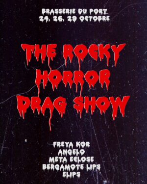 Elips Instagram - 🩸The Rocky Horror Drag Show🩸

La Familips et le Girofard vous présentent "The Rocky Horror Drag Show" ! Une projection immersive et intimiste du film culte "The Rocky Horror Picture Show" animée par des artistes drags survolté.e.s sous les voûtes inquiétantes de la Brasserie du Port 🔥
Préparez-vous pour un voyage dans le temps et dans l'espace aux côtés de Freya Kor, Angelo, Meta Eclose, Bergamote et Elips !

INFOS PRATIQUES : 
🗓 24, 26, 29 Octobre
💰Entrée : 15€/12€ (lien de la billetterie en bio)
📍8 rue du port, 33800 Bordeaux 
🍻 Bar et restauration à l’intérieur

🚫 Nous condamnons tout acte homophobe, transphobe, misogyne, sexiste, raciste, antisémite, validiste, discriminatoire de quelque nature qu'il soit, ainsi que la violence, la haine et l'irrespect sous toutes leurs formes. Nous en appelons à la bienveillance de chacun.e pour faire de cette soirée un moment de partage, de sympathie et de bonheur. Si tu te sens mal à l'aise, menacé.e, harcelé.e ou si tu observes quelque chose que tu estimes inappropriée dans cet endroit et à ce moment précis : adresse-toi aux drags organisateurs.trices !
Nous souhaitons faire de ce moment un espace de liberté et de lâcher-prise.
