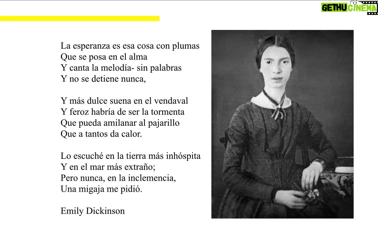 Elsa Punset - 1.5K Likes - Anoche descubrí este poema de Emily Dickinson (1830-1886). Vivía recluida, pero decía que llevaba dentro al mundo entero. Cuando la leo, así lo siento. Os comparto su canto a la esperanza, tan necesaria en estos tiempos intensos y complicados. Espero que os guste mi traducción ♥️