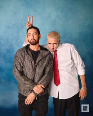 Eminem Instagram - Introducing our latest Complex cover stars...Eminem and Slim Shady 🥊

Hit the LINK IN BIO to read the Complex cover story and shop the Eminem collection

Photographer: @sweetcian
Styling: Dawn @dawnbstyle 
Groomer: @katrinamalota_ 
Tattoo Artist: @sabatellistyles
Set Design: @ilananotilana
Production: @northofnowfilms
Chief Content Officer: @n_c_b
Editor-In-Chief: @ariahughes
VP, Creative: @damnginab
Design Director: @ben_kopp_
Head of Music: @ericskelton