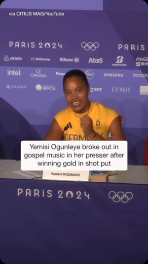 Emmanuel Acho Instagram - Germany’s gold medalist in shot put at the Paris Olympics, Yemisi Ogunleye sings and glorifies Jesus in her press conference. Simply incredible. #amen