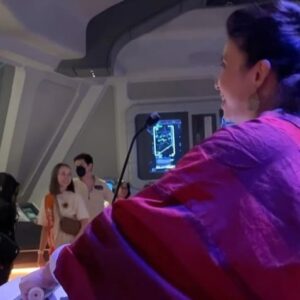 Erika Ishii Instagram - May the 4th be with you! Last year, my crew and I booked passage on the Star Cruiser Halcyon. It was a transcendent immersive experience and immensely inspired me in my storytelling. Thank you @car0mur for introducing us to the colorful characters onboard, and to the cast and crew who made our stay unforgettable. My friends and I boarded with elaborate backstories and costumes and every person aboard met us at our level and helped us live out our dreams on a galaxy far, far away. ♥️

Meet the motley crew of the Arabesque, a humble merchant ship that can help acquire anything you need.  Our pilot always said, “She doesn’t look like much, but out there in the stars, she dances.” I was Captain Lane Vizla (I borrowed the name of the SWTOR character I voice!) Socialite and pulp holo-vid actor by day, and by night a scoundrel using social connections to aid the Resistance. I hand painted my gown with Aurabesh: JUSTICE, TRUTH, LOVE.

Also today I can announce another new credit in a Star War: I’m a friendly Scoundrel/Smuggler in LEGO Fortnite!