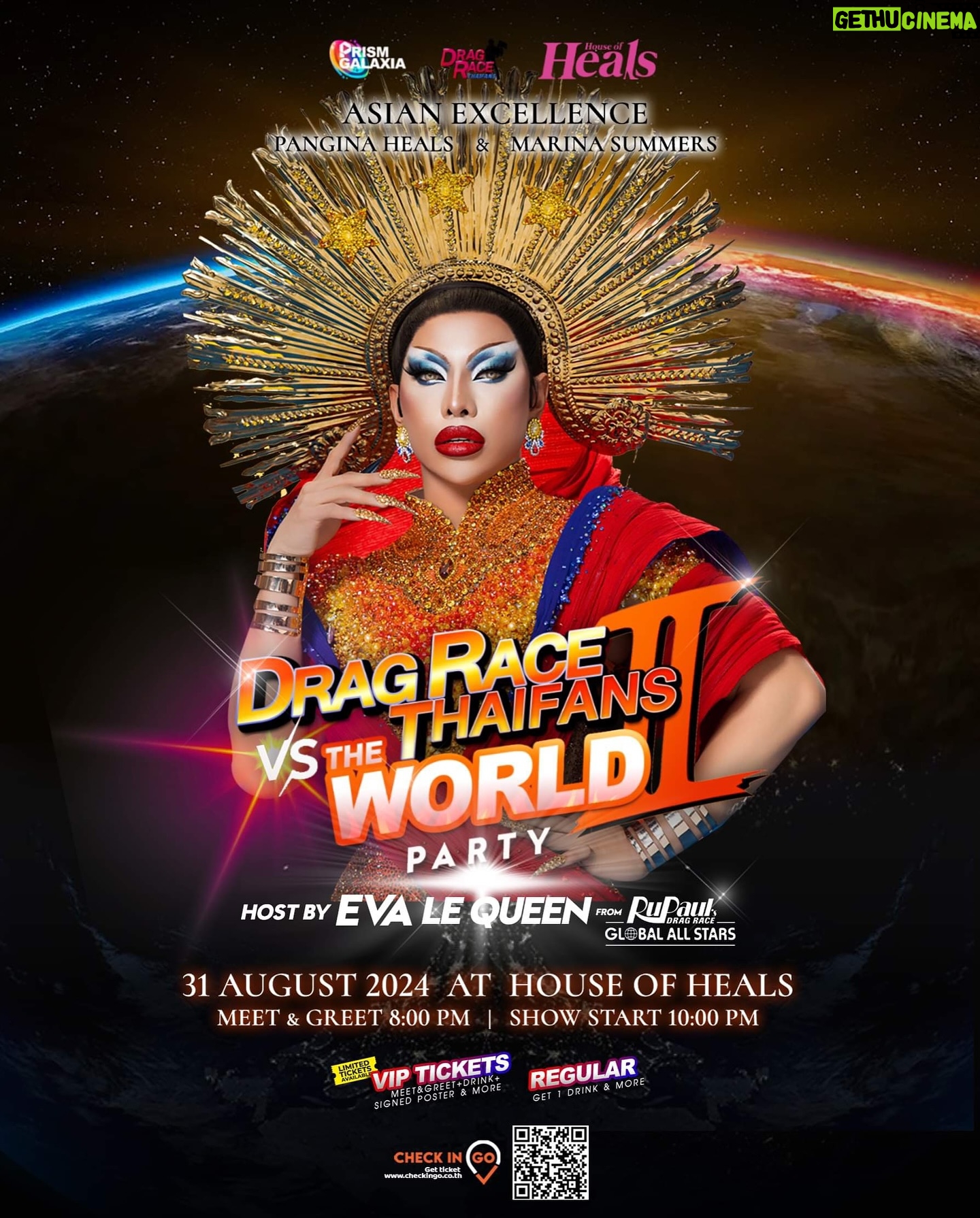 Eva Le Queen - 3.1K Likes - Guess who’s THE MC for the event on the 31st!!!! 😱 🌟 Welcome our Global All Stars! 🌟
Join us as we celebrate Asian excellence with the one and only Eva Le Queen, our shining star representing Asia to the world! Eva will not only host the evening but also grace us with a special performance that’s sure to leave you breathless!
📅 31st August
📍 House of Heals
🔥 **VIP tickets are almost sold out ** This is a night you simply cannot miss! Experience the magic, the glamour, and the pure talent all under one roof.
Get your tickets now at Checkingo.co.th or scan the QR code NOW! 🔥
#DRTFvstheWorld #DragRaceThaiFans #PrismGalaxia #HouseOfHeals #CheckinGoth