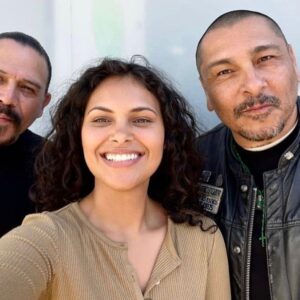 Franco Delgado Instagram - If I had any regrets about the show, it was probably that I didn’t take enough photos. I usually left my phone in the trailer 99.9% of the time. When these awesome photos pop up, it makes me happy that somebody captured special moments on set. I really love this pic, I’m pictured here with two amazing and wonderful people who I hold near and dear. #mayansfx #mayansmc #hankloza #elpacificador #hankscode #season5